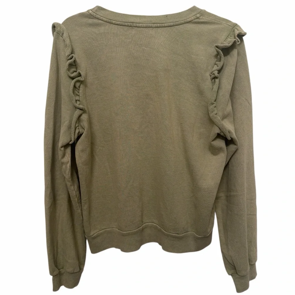 T.LA Anthropologie Green Distressed Ruffle Pullover Sweatshirt size‎ large NWT